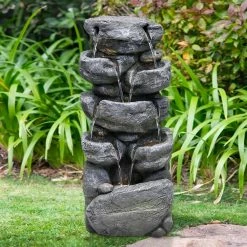 Watnature 31.4 in. Resin Outdoor Fountains with LED Lights, 5-Tier Cascading Rockery Floor Standing Fountain for House Decor 9 Watnature 31.4 in. Resin Outdoor Fountains with LED Lights, 5-Tier Cascading Rockery Floor Standing Fountain for House Decor -Algreen Sales Store watnature freestanding fountains b ff1028a 4f 1000