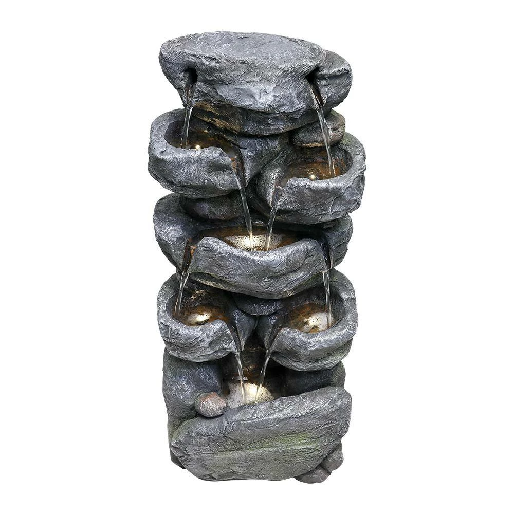 Watnature 31.4 in. Resin Outdoor Fountains with LED Lights, 5-Tier Cascading Rockery Floor Standing Fountain for House Decor 7 Watnature 31.4 in. Resin Outdoor Fountains with LED Lights, 5-Tier Cascading Rockery Floor Standing Fountain for House Decor - Image 7