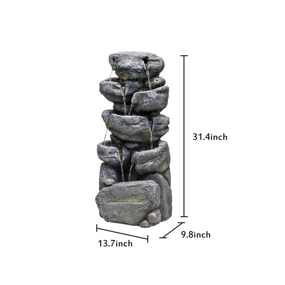 Watnature 31.4 in. Resin Outdoor Fountains with LED Lights, 5-Tier Cascading Rockery Floor Standing Fountain for House Decor 6 Watnature 31.4 in. Resin Outdoor Fountains with LED Lights, 5-Tier Cascading Rockery Floor Standing Fountain for House Decor - Image 6