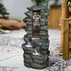 Watnature 31.4 in. Resin Rockery Showering Outdoor Waterfall Fountain with LED Lights for Patio, Garden, House and Office 10 Watnature 31.4 in. Resin Rockery Showering Outdoor Waterfall Fountain with LED Lights for Patio, Garden, House and Office -Algreen Sales Store watnature freestanding fountains b gpf210014 1f 1000