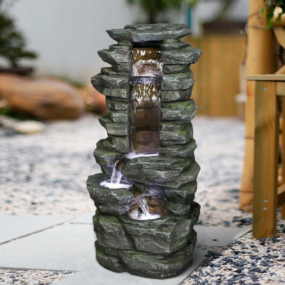 Watnature 31.4 in. Resin Rockery Showering Outdoor Waterfall Fountain with LED Lights for Patio, Garden, House and Office 4 Watnature 31.4 in. Resin Rockery Showering Outdoor Waterfall Fountain with LED Lights for Patio, Garden, House and Office - Image 4