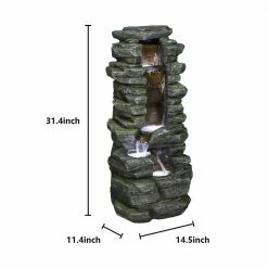 Watnature 31.4 in. Resin Fiberglass Rockery Showering Outdoor Fountain with LED Lights for Patio, Garden, House and Office -Algreen Sales Store watnature freestanding fountains b gpf210014 44 1000 1