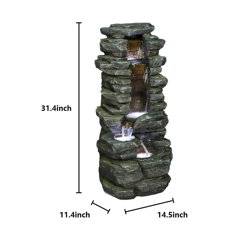Watnature 31.4 in. Resin Rockery Showering Outdoor Waterfall Fountain with LED Lights for Patio, Garden, House and Office 5 Watnature 31.4 in. Resin Rockery Showering Outdoor Waterfall Fountain with LED Lights for Patio, Garden, House and Office - Image 5