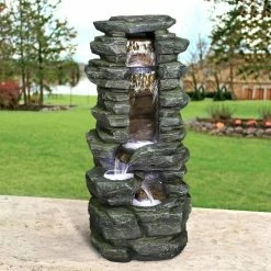 Watnature 31.4 in. Resin Rockery Showering Outdoor Waterfall Fountain with LED Lights for Patio, Garden, House and Office 9 Watnature 31.4 in. Resin Rockery Showering Outdoor Waterfall Fountain with LED Lights for Patio, Garden, House and Office -Algreen Sales Store watnature freestanding fountains b gpf210014 4f 1000