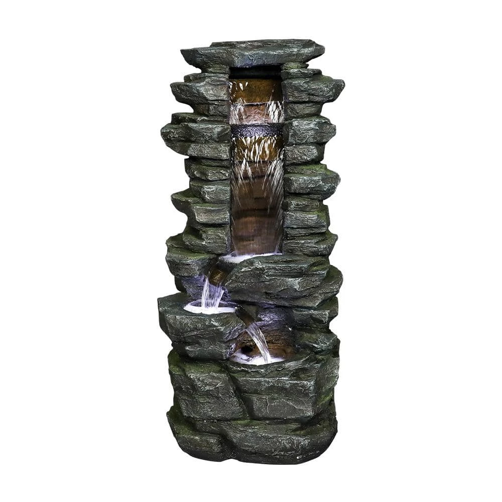 Watnature 31.4 in. Resin Rockery Showering Outdoor Waterfall Fountain with LED Lights for Patio, Garden, House and Office 1 Watnature 31.4 in. Resin Rockery Showering Outdoor Waterfall Fountain with LED Lights for Patio, Garden, House and Office