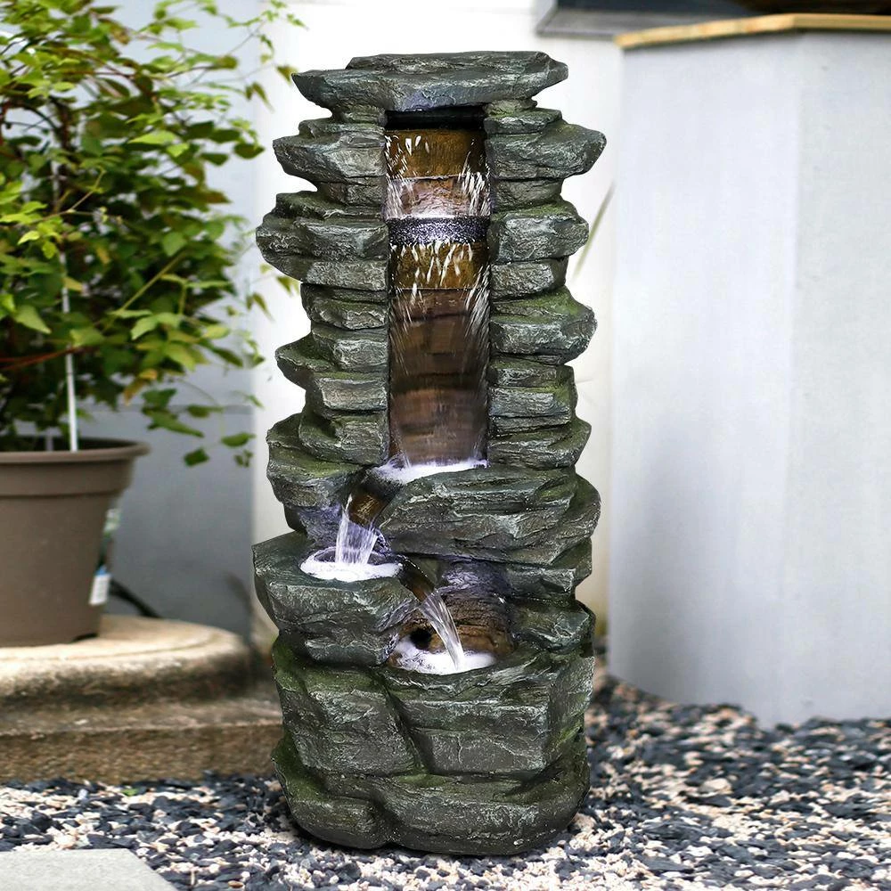 Watnature 31.4 in. Resin Rockery Showering Outdoor Waterfall Fountain with LED Lights for Patio, Garden, House and Office 2 Watnature 31.4 in. Resin Rockery Showering Outdoor Waterfall Fountain with LED Lights for Patio, Garden, House and Office - Image 2