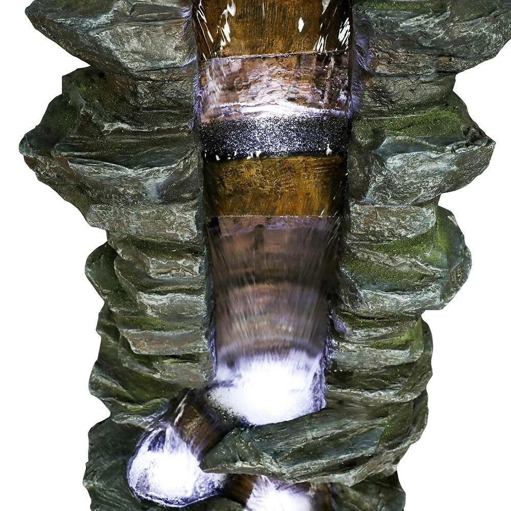 Watnature 31.4 in. Resin Rockery Showering Outdoor Waterfall Fountain with LED Lights for Patio, Garden, House and Office 6 Watnature 31.4 in. Resin Rockery Showering Outdoor Waterfall Fountain with LED Lights for Patio, Garden, House and Office - Image 6