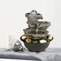 Watnature 9.8 in. Resin-Rock Cascading Tabletop Water Fountain, 4-Tier Relaxation Waterfall Feature with LED Lights and Ball 10 Watnature 9.8 in. Resin-Rock Cascading Tabletop Water Fountain, 4-Tier Relaxation Waterfall Feature with LED Lights and Ball -Algreen Sales Store watnature freestanding fountains b ls 8819 1f 1000