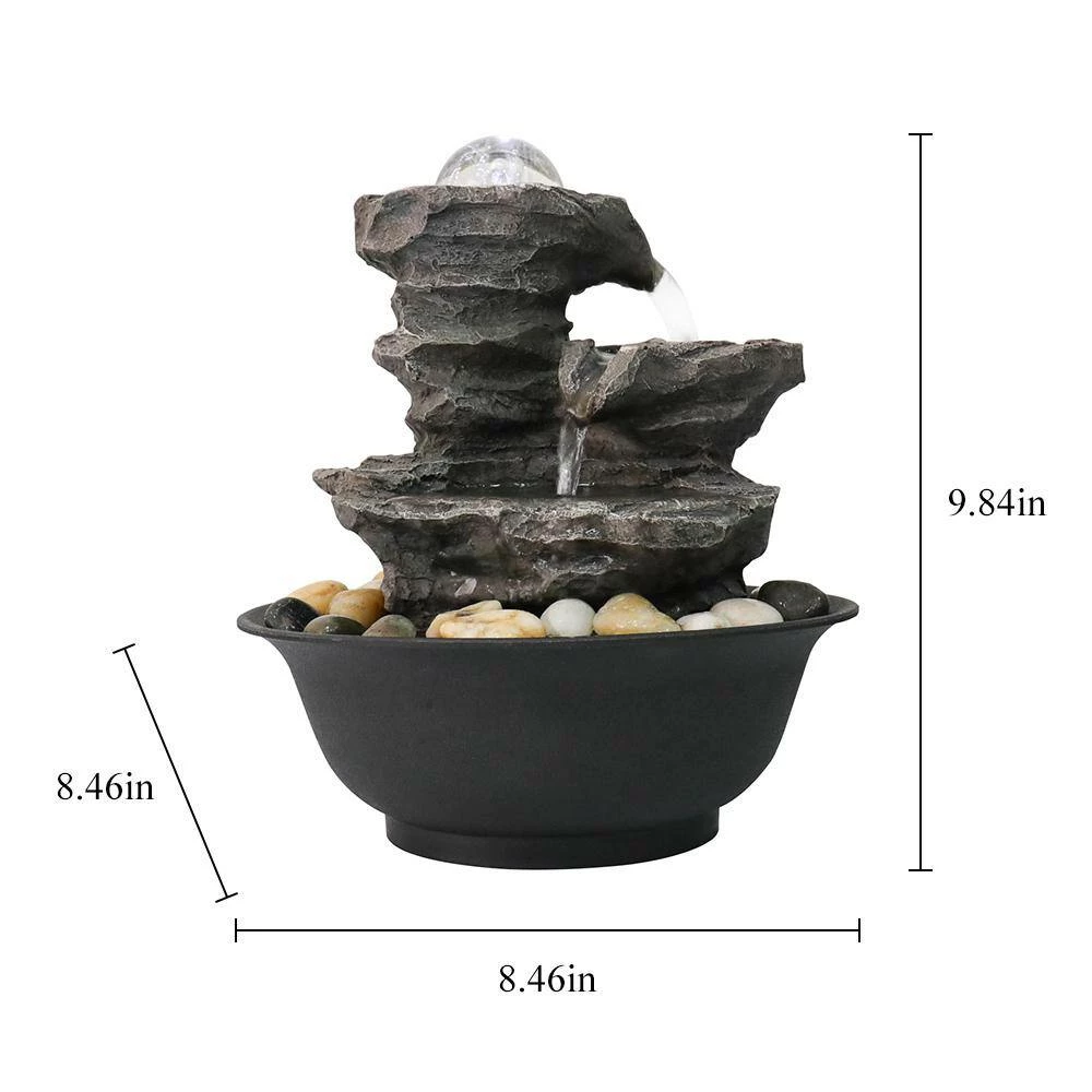 Watnature 9.8 in. Resin-Rock Cascading Tabletop Water Fountain, 4-Tier Relaxation Waterfall Feature with LED Lights and Ball 5 Watnature 9.8 in. Resin-Rock Cascading Tabletop Water Fountain, 4-Tier Relaxation Waterfall Feature with LED Lights and Ball - Image 5