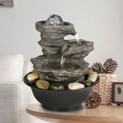 Watnature 9.8 in. Resin-Rock Cascading Tabletop Water Fountain, 4-Tier Relaxation Waterfall Feature with LED Lights and Ball 9 Watnature 9.8 in. Resin-Rock Cascading Tabletop Water Fountain, 4-Tier Relaxation Waterfall Feature with LED Lights and Ball -Algreen Sales Store watnature freestanding fountains b ls 8819 4f 1000