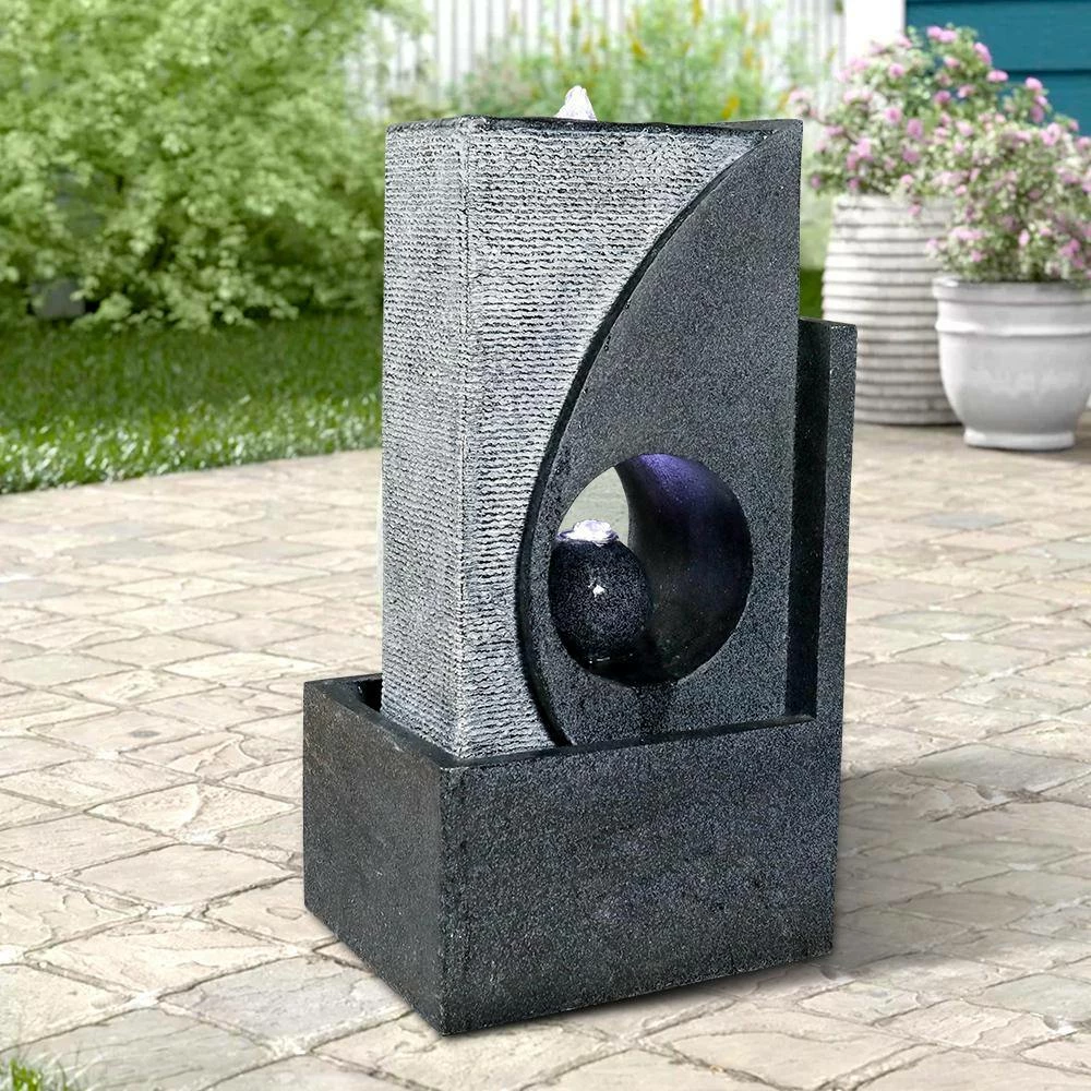 Watnature 24.4 in. Resin Indoor Outdoor Bubbler Pillar Fountain, Modern Sphere Zen Outdoor Floor Water Fountain with LED Lights 5 Watnature 24.4 in. Resin Indoor Outdoor Bubbler Pillar Fountain, Modern Sphere Zen Outdoor Floor Water Fountain with LED Lights - Image 5