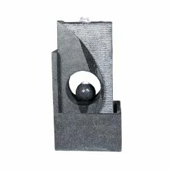 Watnature 24.4 in. Resin Indoor Outdoor Bubbler Pillar Fountain, Modern Sphere Zen Outdoor Floor Water Fountain with LED Lights