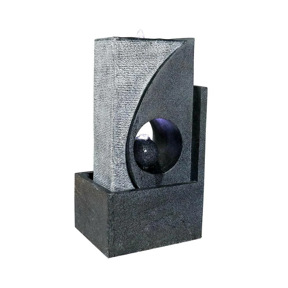 Watnature 24.4 in. Resin Indoor Outdoor Bubbler Pillar Fountain, Modern Sphere Zen Outdoor Floor Water Fountain with LED Lights 2 Watnature 24.4 in. Resin Indoor Outdoor Bubbler Pillar Fountain, Modern Sphere Zen Outdoor Floor Water Fountain with LED Lights - Image 2