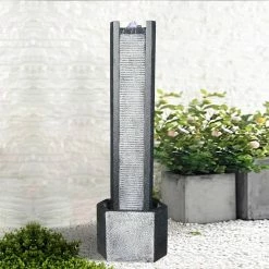 Watnature 39.3 in. Resin Indoor Outdoor Fountain - Geometric Ripple Cascading Tower Freestanding Water Fountain with Lights -Algreen Sales Store watnature freestanding fountains b szy s17008 1f 1000