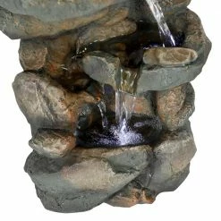 Watnature Rockery Tabletop Fountain, 16 H"Resin Crafted Stacked Rockery Waterfall Fountain with LED Lights&Cascading Water Stream -Algreen Sales Store watnature freestanding fountains b yds31008 76 1000
