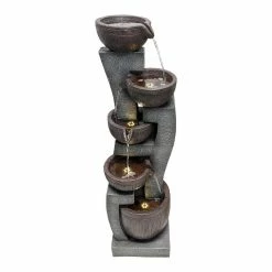 Watnature 43.7in Resin Modern Indoor Outdoor Fountain -5 Crocks Garden Waterfall Fountain with LED Lights for Garden, Patio, Deck -Algreen Sales Store watnature freestanding fountains ff1033 fa 1000