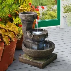 Watnature 16.4 in. Outdoor Waterfall Fountain Relaxing Soothing Garden Fountains with LED Lights for House, Office, Garden -Algreen Sales Store watnature freestanding fountains gpf180041 1f 1000