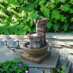 Watnature 16.4 in. Outdoor Waterfall Fountain Relaxing Soothing Garden Fountains with LED Lights for House, Office, Garden -Algreen Sales Store watnature freestanding fountains gpf180041 4f 1000
