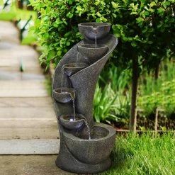 Watnature 23.6 in. 6-Tier Outdoor Garden Fountain - Outside Fountains and Waterfalls with Bowls Curved Design for Indoor Outdoor -Algreen Sales Store watnature freestanding fountains gpf180042 4f 1000