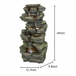 Watnature 24 in. Mossy Stacked Rock Cascading Outdoor Fountain with LED Light Art Decor for Garden, Patio, House and Office -Algreen Sales Store watnature freestanding fountains gpf180045 44 1000