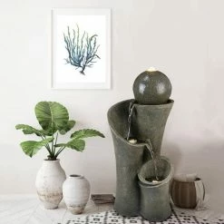 Watnature 24 in. Outdoor Waterfall Garden Fountain Modern Sphere Patio Floor Fountain, Curved LED Fountain for Garden, House Decor -Algreen Sales Store watnature freestanding fountains gpf180053 1f 1000