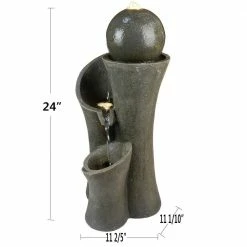 Watnature 24 in. Outdoor Waterfall Garden Fountain Modern Sphere Patio Floor Fountain, Curved LED Fountain for Garden, House Decor -Algreen Sales Store watnature freestanding fountains gpf180053 44 1000