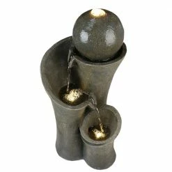 Watnature 24 in. Outdoor Waterfall Garden Fountain Modern Sphere Patio Floor Fountain, Curved LED Fountain for Garden, House Decor