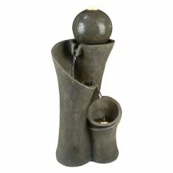 Watnature 24 in. Outdoor Waterfall Garden Fountain Modern Sphere Patio Floor Fountain, Curved LED Fountain for Garden, House Decor -Algreen Sales Store watnature freestanding fountains gpf180053 66 1000