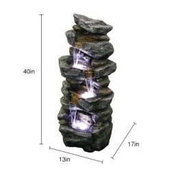 Watnature 40 in. Outdoor Fountain, Soothing Tranquility Stacked Simulated Rock Water Fountain with LED Lights for Garden Yard Deck -Algreen Sales Store watnature freestanding fountains gpf190027 44 1000