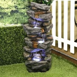 Watnature 40 in. Outdoor Fountain, Soothing Tranquility Stacked Simulated Rock Water Fountain with LED Lights for Garden Yard Deck -Algreen Sales Store watnature freestanding fountains gpf190027 c3 1000