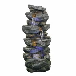 Watnature 40 in. Outdoor Fountain, Soothing Tranquility Stacked Simulated Rock Water Fountain with LED Lights for Garden Yard Deck -Algreen Sales Store watnature freestanding fountains gpf190027 fa 1000