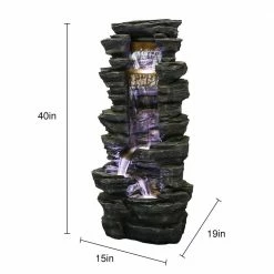 Watnature 40 in. Showering Outdoor Fountain, Rockery Shower Outdoor Water Fountain with LED Lights for Garden, Home, Office Decor -Algreen Sales Store watnature freestanding fountains gpf190030 1f 1000