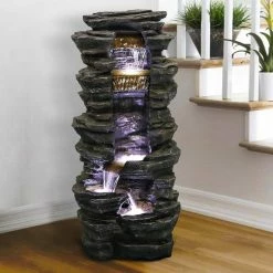 Watnature 40 in. Showering Outdoor Fountain, Rockery Shower Outdoor Water Fountain with LED Lights for Garden, Home, Office Decor -Algreen Sales Store watnature freestanding fountains gpf190030 76 1000