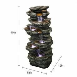 Watnature 40 in. Resin Rockery Outdoor Relaxing Water Fountain, 6-Tier LED Outdoor Waterfall Fountain for Home, Office, Garden -Algreen Sales Store watnature freestanding fountains gpf190038 1f 1000 1