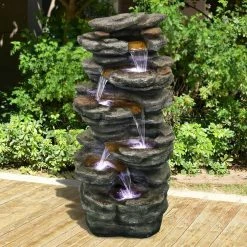 Watnature 40 in. 6-Tier Resin Fiberglass Garden Water Fountain with LED Lights and Soothing Sound for Office, Garden 11 Watnature 40 in. 6-Tier Resin Fiberglass Garden Water Fountain with LED Lights and Soothing Sound for Office, Garden -Algreen Sales Store watnature freestanding fountains gpf190038 1f 1000