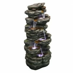 Watnature 40 in. Resin Rockery Outdoor Relaxing Water Fountain, 6-Tier LED Outdoor Waterfall Fountain for Home, Office, Garden -Algreen Sales Store watnature freestanding fountains gpf190038 44 1000