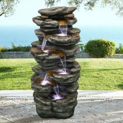 Watnature 40 in. 6-Tier Resin Fiberglass Garden Water Fountain with LED Lights and Soothing Sound for Office, Garden 9 Watnature 40 in. 6-Tier Resin Fiberglass Garden Water Fountain with LED Lights and Soothing Sound for Office, Garden -Algreen Sales Store watnature freestanding fountains gpf190038 c3 1000