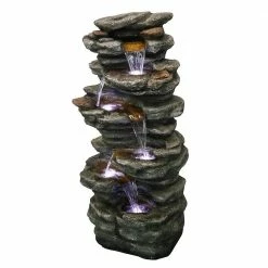 Watnature 40 in. Resin Rockery Outdoor Relaxing Water Fountain, 6-Tier LED Outdoor Waterfall Fountain for Home, Office, Garden -Algreen Sales Store watnature freestanding fountains gpf190038 fa 1000 1
