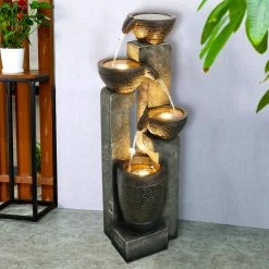 Watnature 40 in. 4-Tier Pots Outdoor Garden Water Fountain with LED Lights -Algreen Sales Store watnature freestanding fountains gpf190042 1f 1000 1