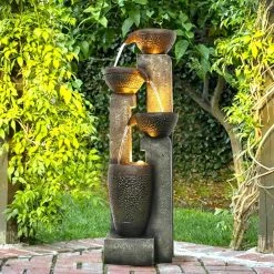 Watnature 40 in. Resin Fiber Modern Outdoor Fountain, 4-Tier Garden Water Feature w/Soothing Sounds & LED Lights for House Office 10 Watnature 40 in. Resin Fiber Modern Outdoor Fountain, 4-Tier Garden Water Feature w/Soothing Sounds & LED Lights for House Office -Algreen Sales Store watnature freestanding fountains gpf190042 1f 1000