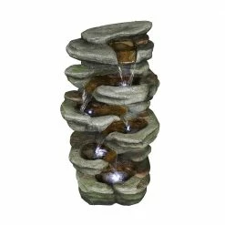 Watnature 30.7 in. Resin Fiber Outdoor Waterfall Fountain, Faux Tiered LED Lights Floor Fountain with Quiet Submersible Pump -Algreen Sales Store watnature freestanding fountains gpf190042 44 1000 2