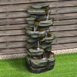 Watnature 30.7 in. Resin Fiber Outdoor Waterfall Fountain, Faux Tiered LED Lights Floor Fountain with Quiet Submersible Pump -Algreen Sales Store watnature freestanding fountains gpf190042 4f 1000 2
