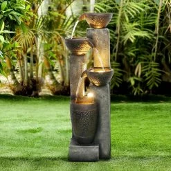 Watnature 40 in. Resin Fiber Modern Outdoor Fountain, 4-Tier Garden Water Feature w/Soothing Sounds & LED Lights for House Office 9 Watnature 40 in. Resin Fiber Modern Outdoor Fountain, 4-Tier Garden Water Feature w/Soothing Sounds & LED Lights for House Office -Algreen Sales Store watnature freestanding fountains gpf190042 4f 1000