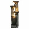 Watnature 40 in. Resin Fiber Modern Outdoor Fountain, 4-Tier Garden Water Feature w/Soothing Sounds & LED Lights for House Office