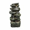 Watnature 30.7 in. Resin Fiber Outdoor Waterfall Fountain, Faux Tiered LED Lights Floor Fountain with Quiet Submersible Pump