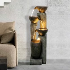 Watnature 40 in. 4-Tier Pots Outdoor Garden Water Fountain with LED Lights -Algreen Sales Store watnature freestanding fountains gpf190042 76 1000 1