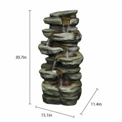 Watnature 30.7 in. Resin Fiber Outdoor Waterfall Fountain, Faux Tiered LED Lights Floor Fountain with Quiet Submersible Pump -Algreen Sales Store watnature freestanding fountains gpf190042 76 1000 2