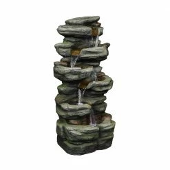 Watnature 30.7 in. Resin Fiber Outdoor Waterfall Fountain, Faux Tiered LED Lights Floor Fountain with Quiet Submersible Pump -Algreen Sales Store watnature freestanding fountains gpf190042 fa 1000 2
