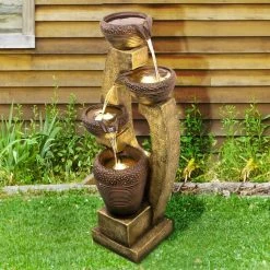 Watnature 40"H Modern Outdoor Fountain - 4 Crocks Outdoor Garden Fountain with Contemporary Design for House and Garden Art Decor -Algreen Sales Store watnature freestanding fountains gpf190049 1f 1000
