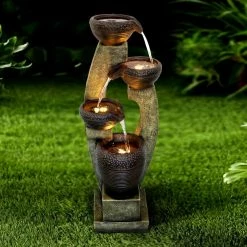 Watnature 40"H Modern Outdoor Fountain - 4 Crocks Outdoor Garden Fountain with Contemporary Design for House and Garden Art Decor
